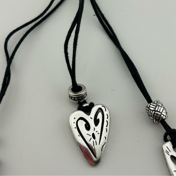 Brighton BRAZILIAN Black Cord Triple-Strand Silver Charms Heart Necklace - Picture 4 of 9